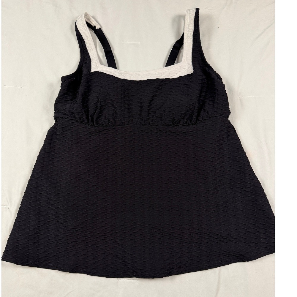 Lands End Black White Textured Tankini Swimsuit‎ One Piece Women's 1X 16W-18W